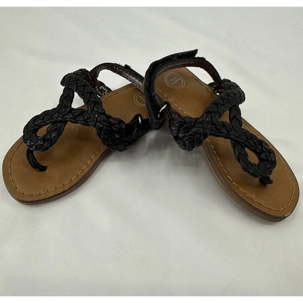 Wonder Nation Girls Braided Black Sandals Size 7 Gently‎ Worn
